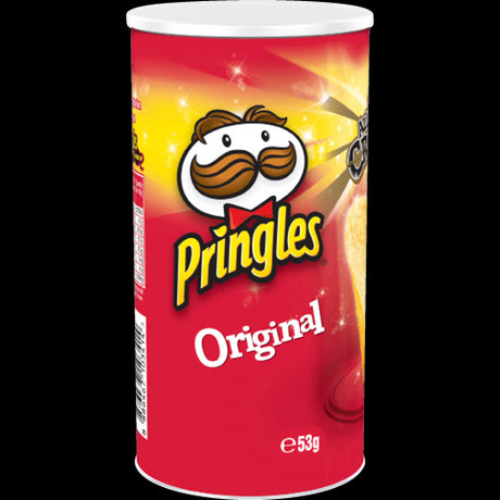 A can of Pringles Original Potato Chips (53g) showcasing unique, well-seasoned chips perfect for any snack occasion.