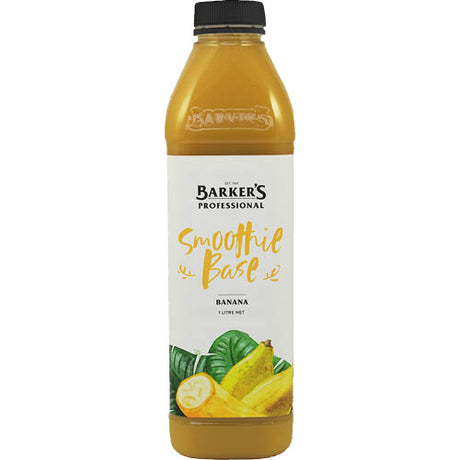 Barker's 1L Banana Smoothie Base bottle, ideal for creamy and flavorful banana smoothies or refreshing snacks.