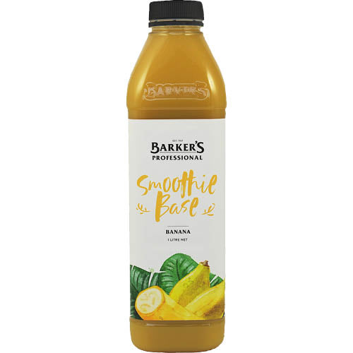 Barker's 1L Banana Smoothie Base bottle, ideal for creamy and flavorful banana smoothies or refreshing snacks.