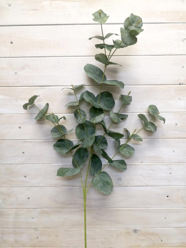 Lush large velvet eucalyptus spray with rich hues, perfect for elegant home decor and allergy-friendly greenery.