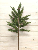 Lifelike 80 cm juniper spray with five branches, three leaves each, and realistic seeds for elegant home decor.