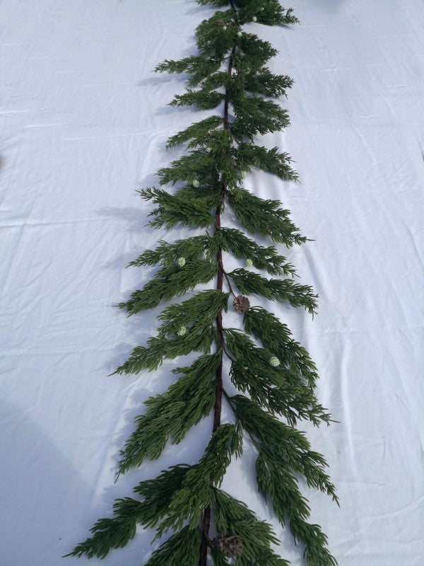 Artificial 180cm Real Touch Juniper Pine Garland with realistic seeds, perfect for year-round home decor and events.
