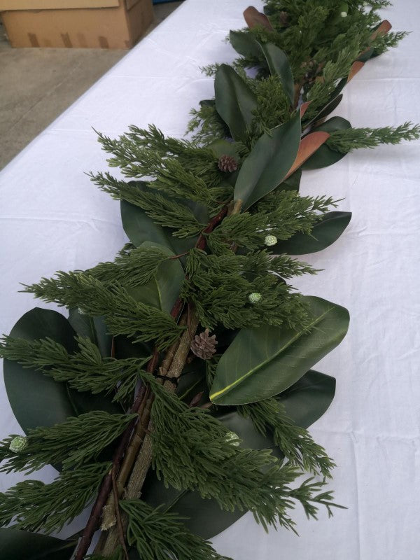 180cm Artificial Real Touch Juniper Pine Garland with realistic seeds, perfect for year-round home decor without maintenance.