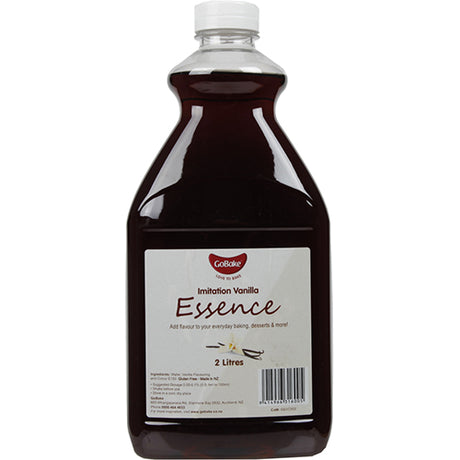 Go Bake Imitation Vanilla Essence 2l bottle, perfect for adding rich vanilla flavor to cakes, cookies, and more.