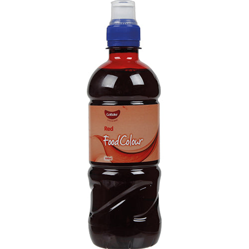 Go Bake Red Food Colouring Bottle 500ml for vibrant baking, ideal for cakes, cookies, and other confections.