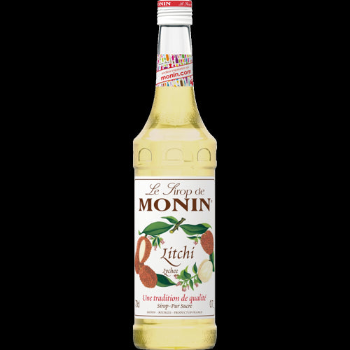 Monin Lychee Syrup 700ml bottle, perfect for cocktails and desserts, capturing the sweet essence of lychee fruit.