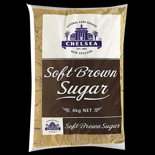 Chelsea Soft Brown Sugar 4kg package showcasing premium brown sugar perfect for baking, cooking, and sweetening beverages.