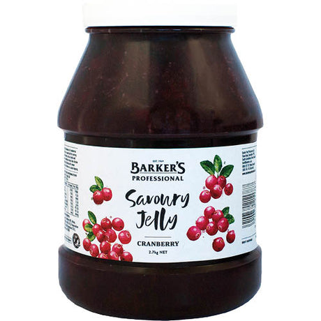 Barker's Cranberry Savoury Jelly 2.7kg offers a sweet-tangy taste, perfect for cheese platters and gourmet dishes.