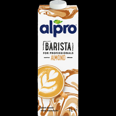 Creamy Alpro For Professionals Almond Milk 1L, a versatile, low-calorie plant-based alternative for drinks and desserts.