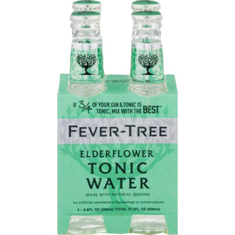 Fever-Tree Elderflower Tonic Water in 4 x 200ml bottles, featuring floral notes for a sophisticated G&T experience.