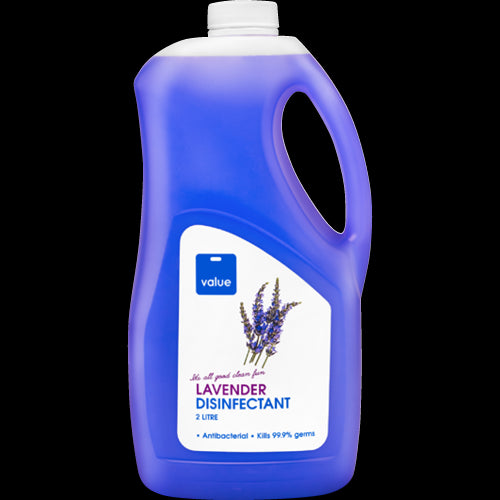 Value Lavender Disinfectant 2L: effective antiviral cleaner with calming lavender scent for a fresh, germ-free home.