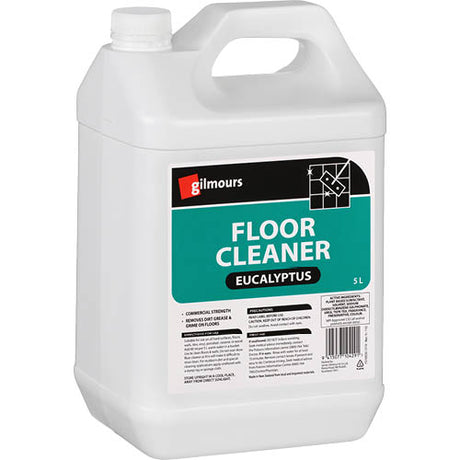 Gilmours Eucalyptus Floor Cleaner, 5L, eco-friendly, powerful, non-toxic cleaner for timber, tile, and vinyl with fresh eucalyptus scent.