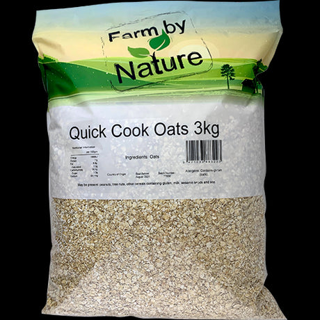 Farm By Nature Quick Cook Oats 3kg package; nutritious, versatile oats for quick meals, baking, and healthy breakfasts.