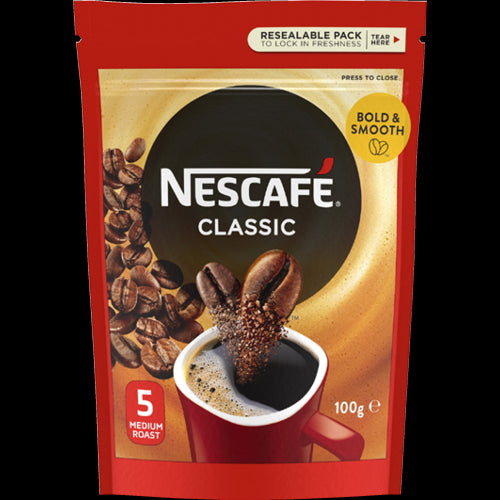 Nescafe Classic Coffee 100g jar, featuring a rich blend of Arabica and Robusta for a smooth, bold instant coffee experience.