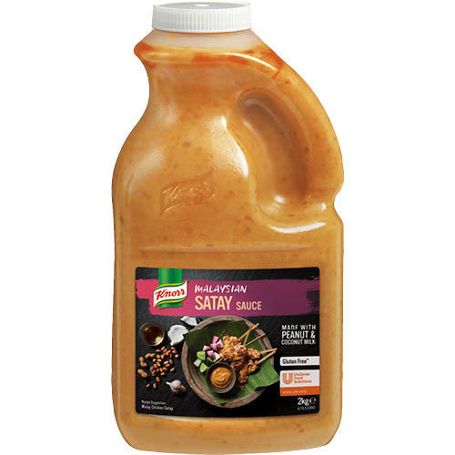 Knorr Gluten Free Satay Sauce 2kg, rich nutty flavor sauce for meat and vegetables, perfect for stir-fries and dips.