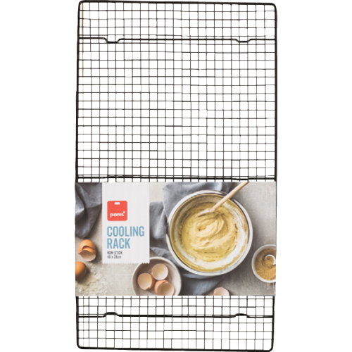 Pams Non Stick Cooling Rack 46 x 26cm, ideal for air circulation and easy release of baked goods, dishwasher safe for convenience.