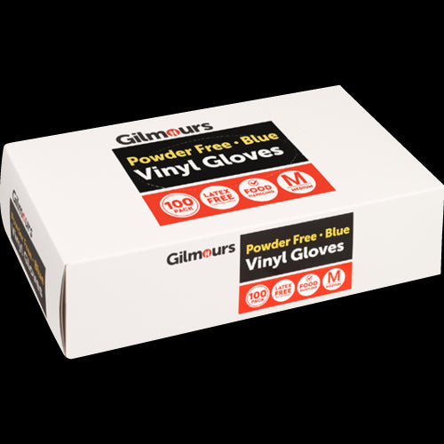 Gilmours Disposable Vinyl Powder Free Gloves Blue Medium 100pk