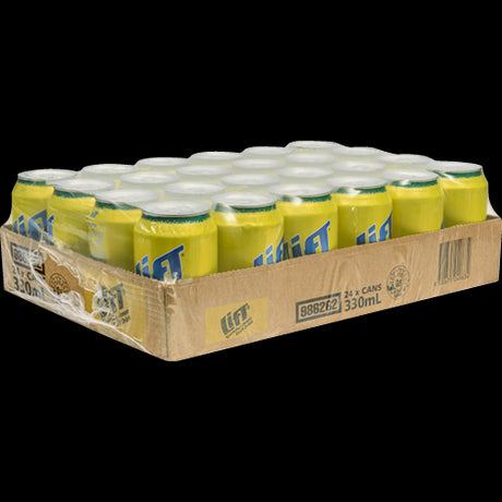 24-pack of Lift Soft Drink cans in 330ml, ideal for parties and easy to transport in a sturdy tray.