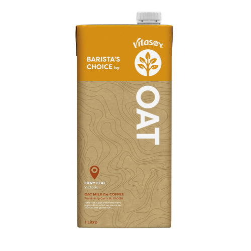 Creamy Vitasoy Oat Milk Cafe in a 1L carton, perfect for baristas to create frothy, velvety coffee beverages.