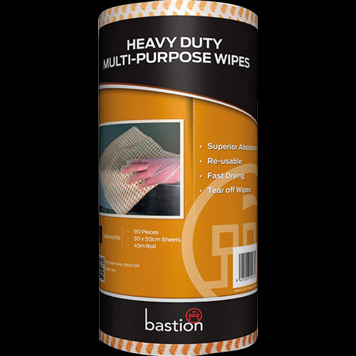 Bastion Heavy Duty Wipes Cappuccino, 45m roll for industrial cleaning; extra-large, super-absorbent, eco-friendly wipes.