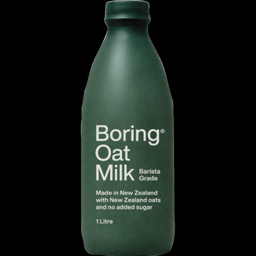 Boring Oat Milk Barista Grade (1L) - vegan, creamy oat milk, perfect for coffee and lattes, made with New Zealand oats.