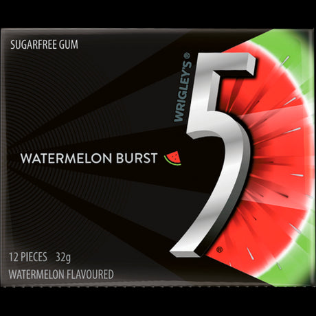 5 Gum Sugar-Free Watermelon Burst: 10 sticks of refreshing watermelon flavor for guilt-free enjoyment and fresh breath.