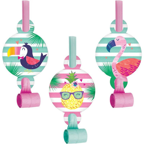 Colorful Pineapple N Friends blowouts with medallions, perfect for tropical celebrations and vibrant parties, pack of 8.