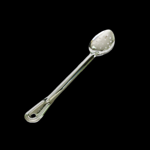 Stainless steel perforated serving spoon, 28cm, ideal for draining liquids while serving pasta, salads, and more.