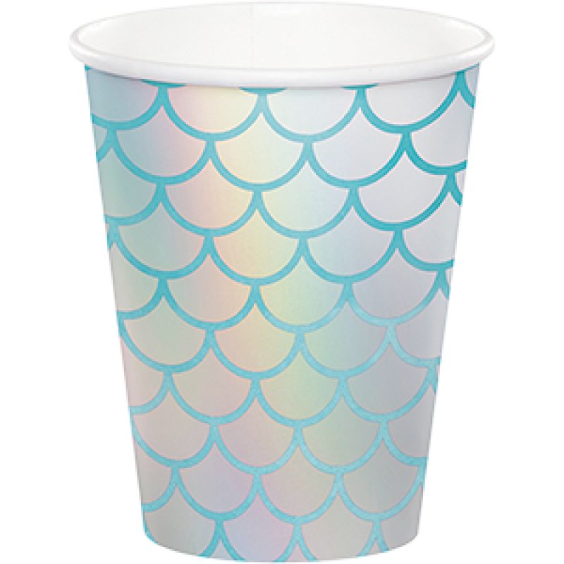 Iridescent paper cups (266ml) in a pack of 8, perfect for festive gatherings and adding a magical touch to any event.