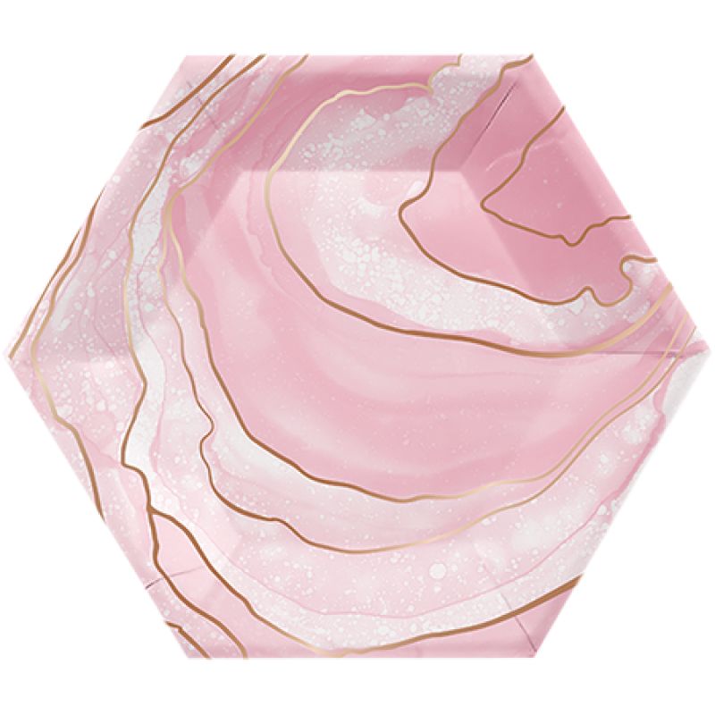 Rose All Day Lunch Plates Hexagonal Geode Design Rose Gold Foil - Pack of (8)