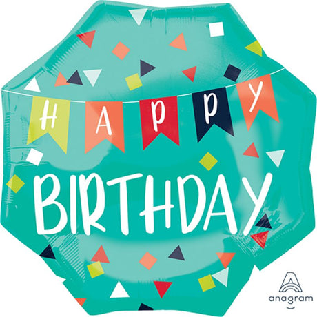 Bright 55cm foil balloon with cheerful birthday design, perfect for indoor/outdoor celebrations and memorable parties.