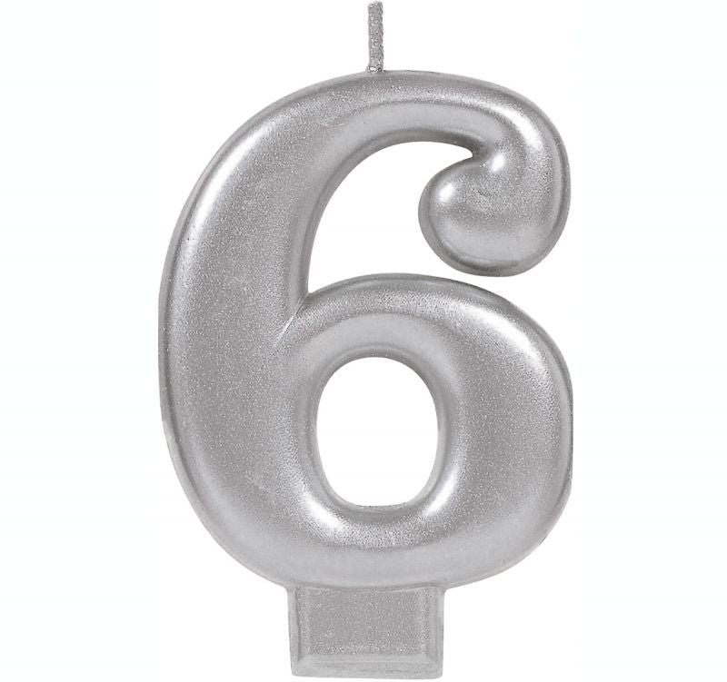 #6 Silver Metallic Numeral Moulded Candle