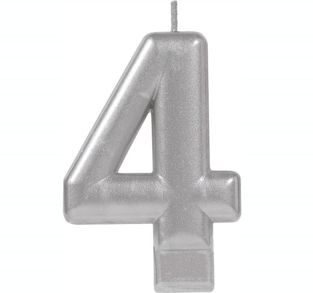 Elegant 8cm silver numeral candle for celebrations, perfect for birthdays and anniversaries with a shiny metallic finish.