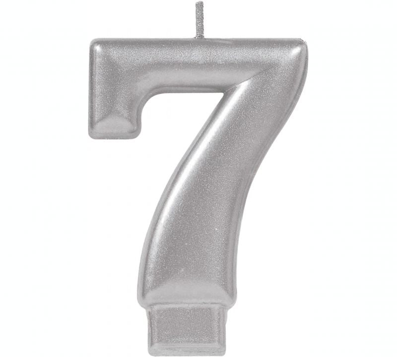 #7 Silver Metallic Numeral Moulded Candle