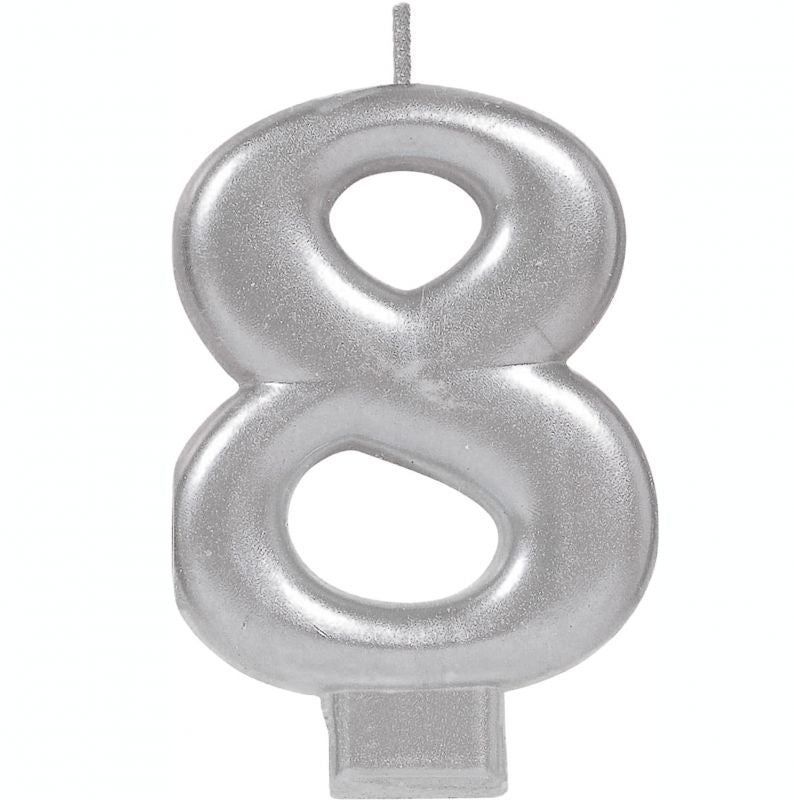 #8 Silver Metallic Numeral Moulded Candle