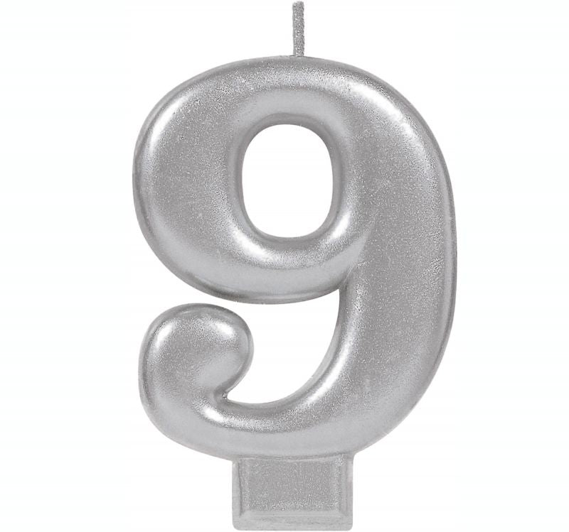 #9 Silver Metallic Numeral Moulded Candle