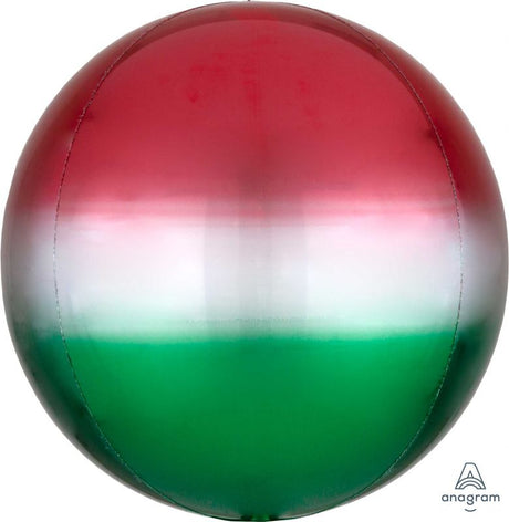 Self-sealing foil balloon in ombre red and green, 38cm x 40cm, perfect for festive celebrations and elegant decor.