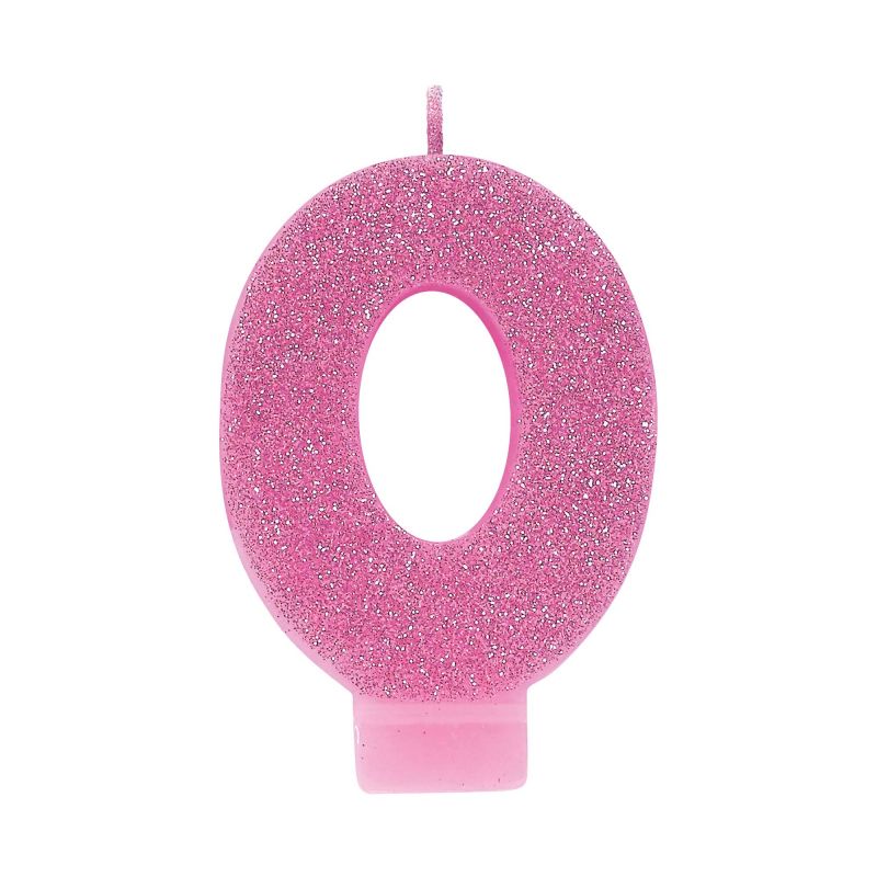 #0 Pink Glitter Numeral Candle