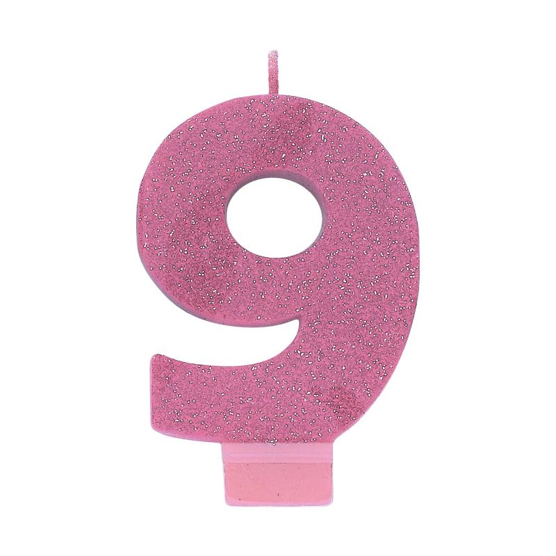 #9 Pink Glitter Numeral Candle