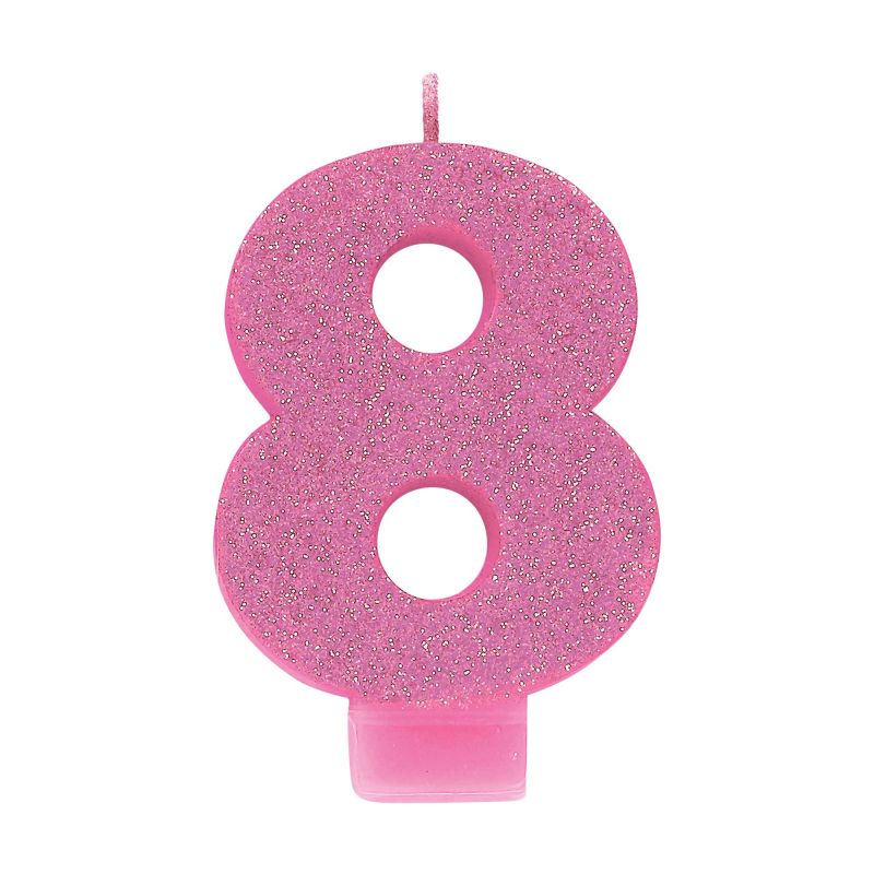#8 Pink Glitter Numeral Candle