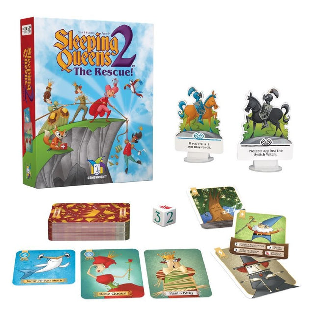 Family card game Sleeping Queens II features whimsical characters and strategic play to rescue kings from comical predicaments.