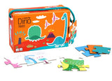 Colorful dinosaur puzzles for kids aged 3+, featuring 6, 9, and 12 pieces in a compact storage box.