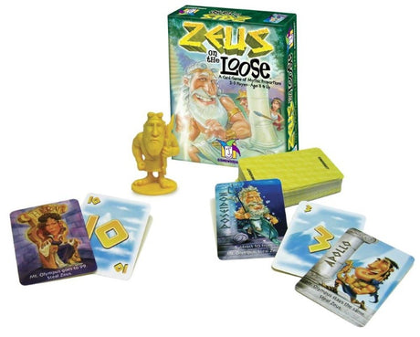 A captivating card game where players race to capture Zeus using strategy and mythical powers in a vibrant, illustrated setting.