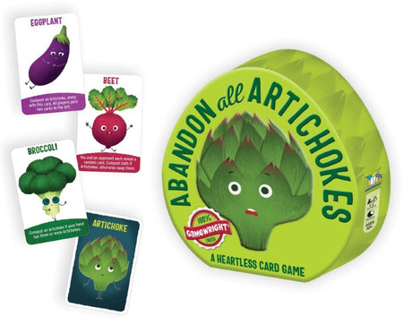 Unique card game Abandon All Artichokes featuring strategic veggie harvesting and whimsical competition for 2-4 players.