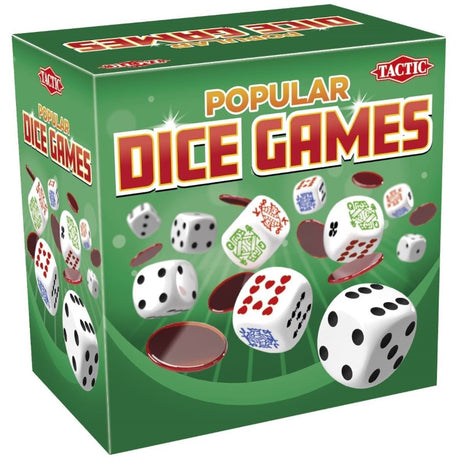 "Set of dice and game chips for 35 classic dice games, perfect for family fun and gatherings."