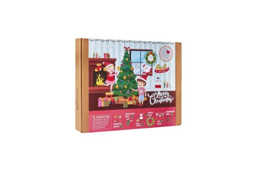 6-in-1 Craft Box Merry Christmas kit featuring DIY ornaments, stockings, an advent calendar, and a festive wreath for holiday fun.