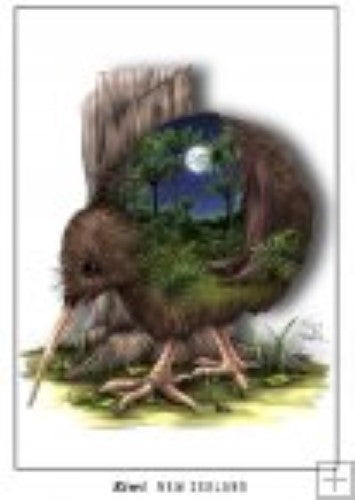Sophie Blokker Kiwi art postcard showcasing vibrant colors and intricate designs celebrating New Zealand's iconic Kiwi bird.