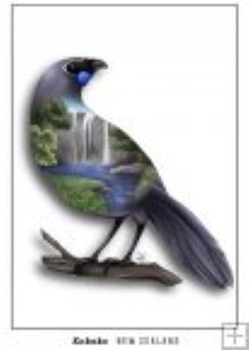 Postcard featuring the Kokako, showcasing vibrant colors and New Zealand's native wildlife in exquisite detail.