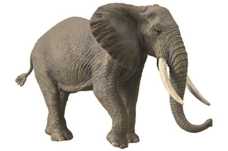 XL African Bush Elephant figurine, hand-painted with intricate details, showcasing majestic tusks and large ears, perfect for decor.