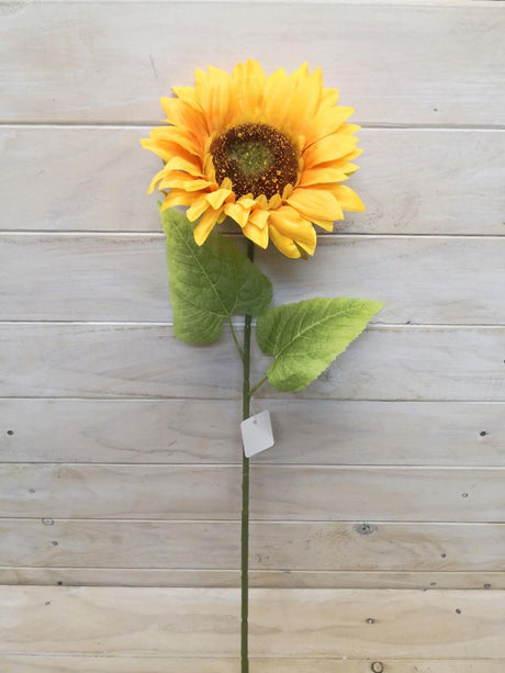 Lifelike artificial sunflower stem, 15cm tall, perfect for home decor, weddings, or DIY arrangements.
